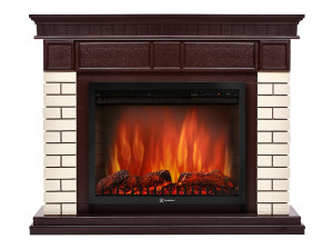 Портал Firelight Bricks 25U (угловой) камень бежевый, шпон темный дуб